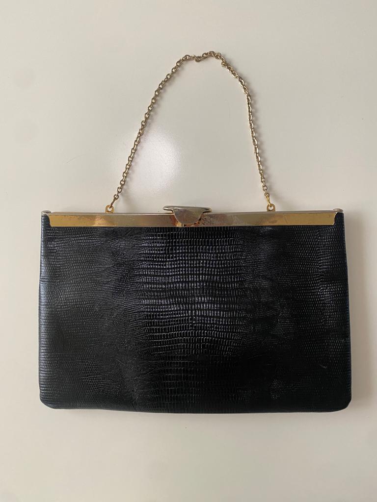 Clutch negro vintage de piel, Vintage