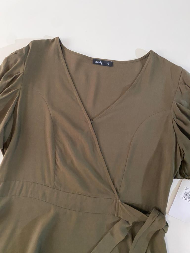 Blusa verde cruzada, Talla L, Mujer