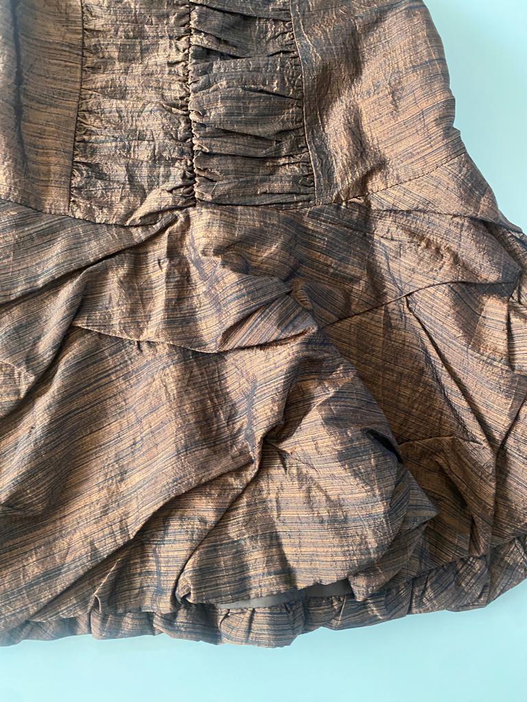 Vestido café, falda de globo, Talla 2, M, Mujer