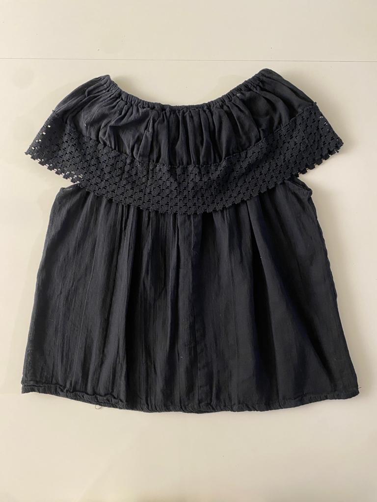 Blusa mexicana negra, Talla S-M, Mujer