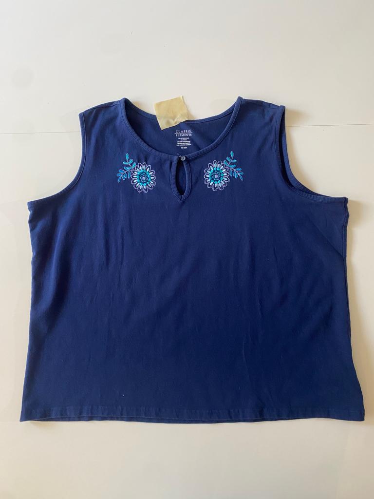 Playera sin mangas con bordado, Talla 20-22 W, Mujer