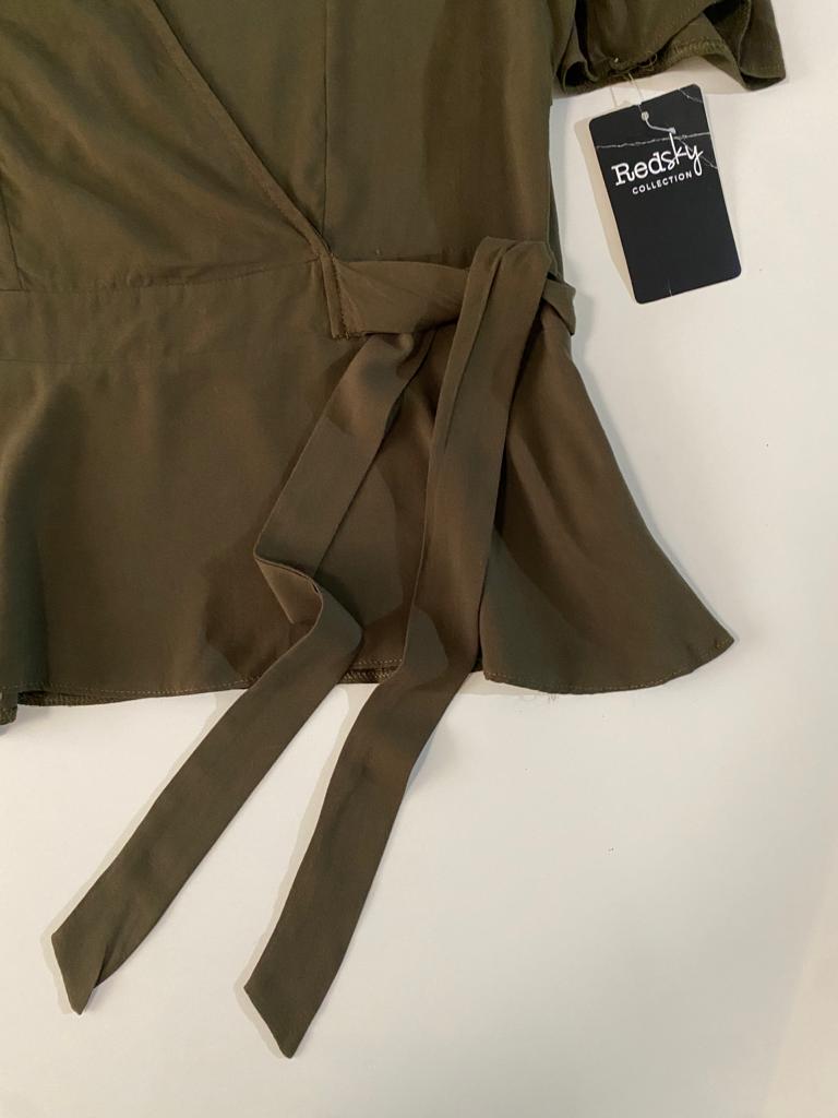 Blusa verde cruzada, Talla L, Mujer