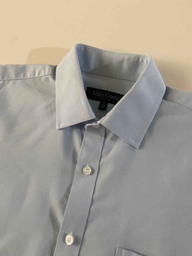 Camisa de vestir celeste, Talla 16 cuello, manga 2-3, Hombre