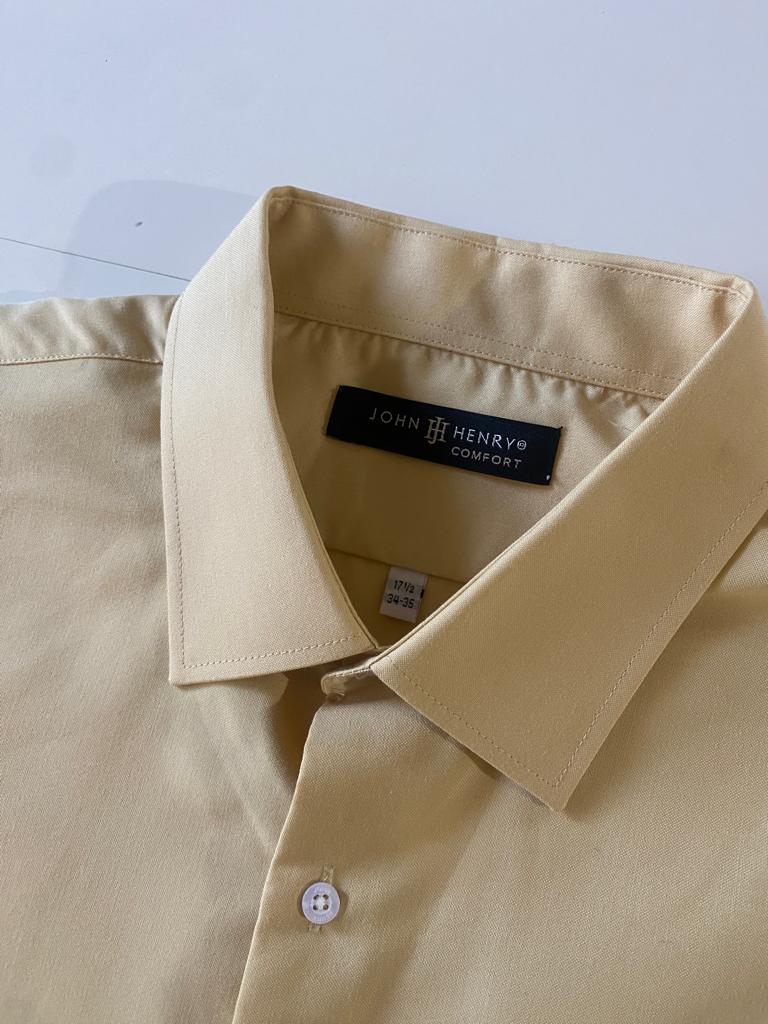 Camisa de vestir amarilla, Talla Cuello 17.5, Manga 34-35, XL, Hombre
