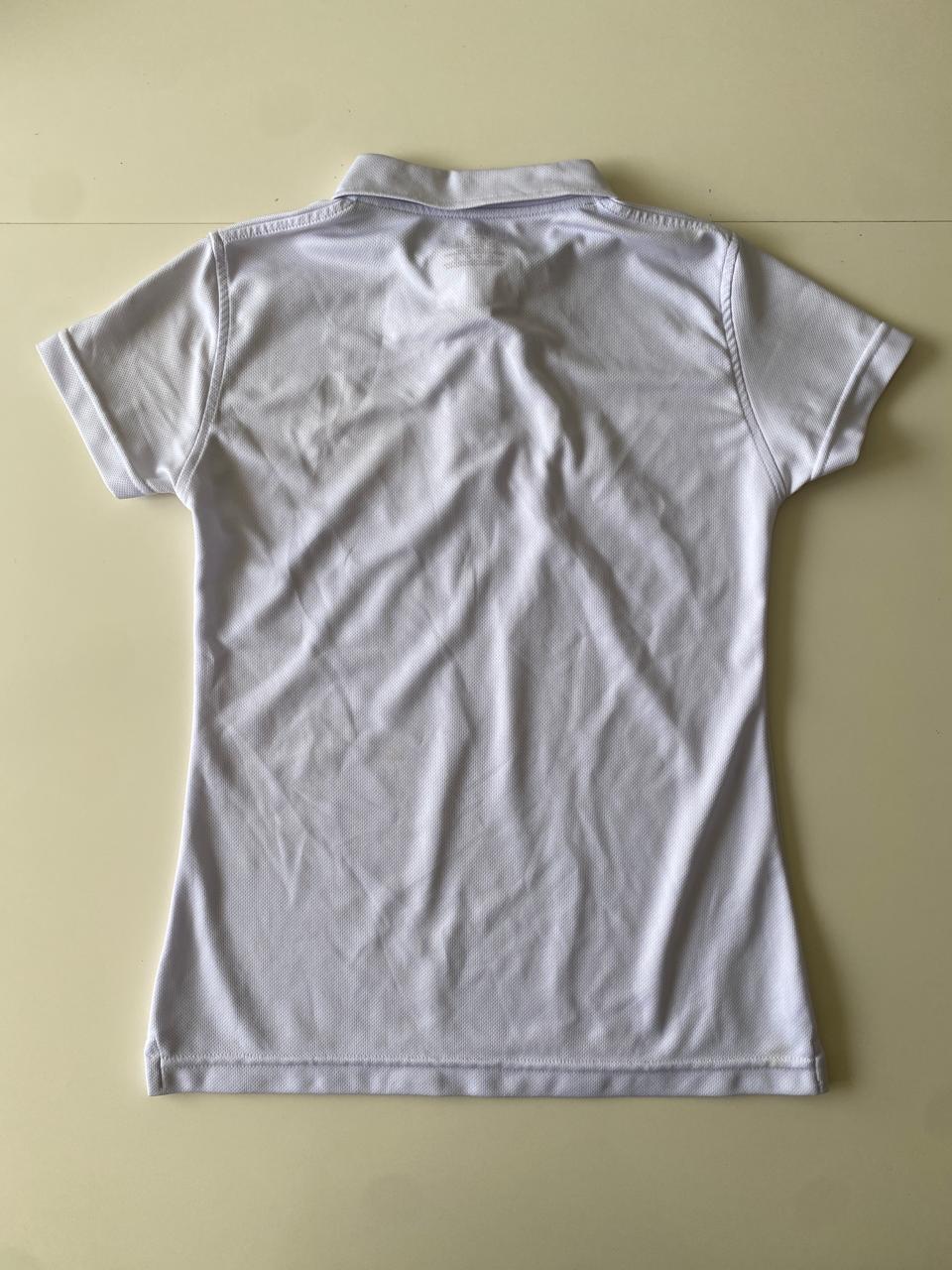 Polo blanca con leyenda, Talla S, Mujer