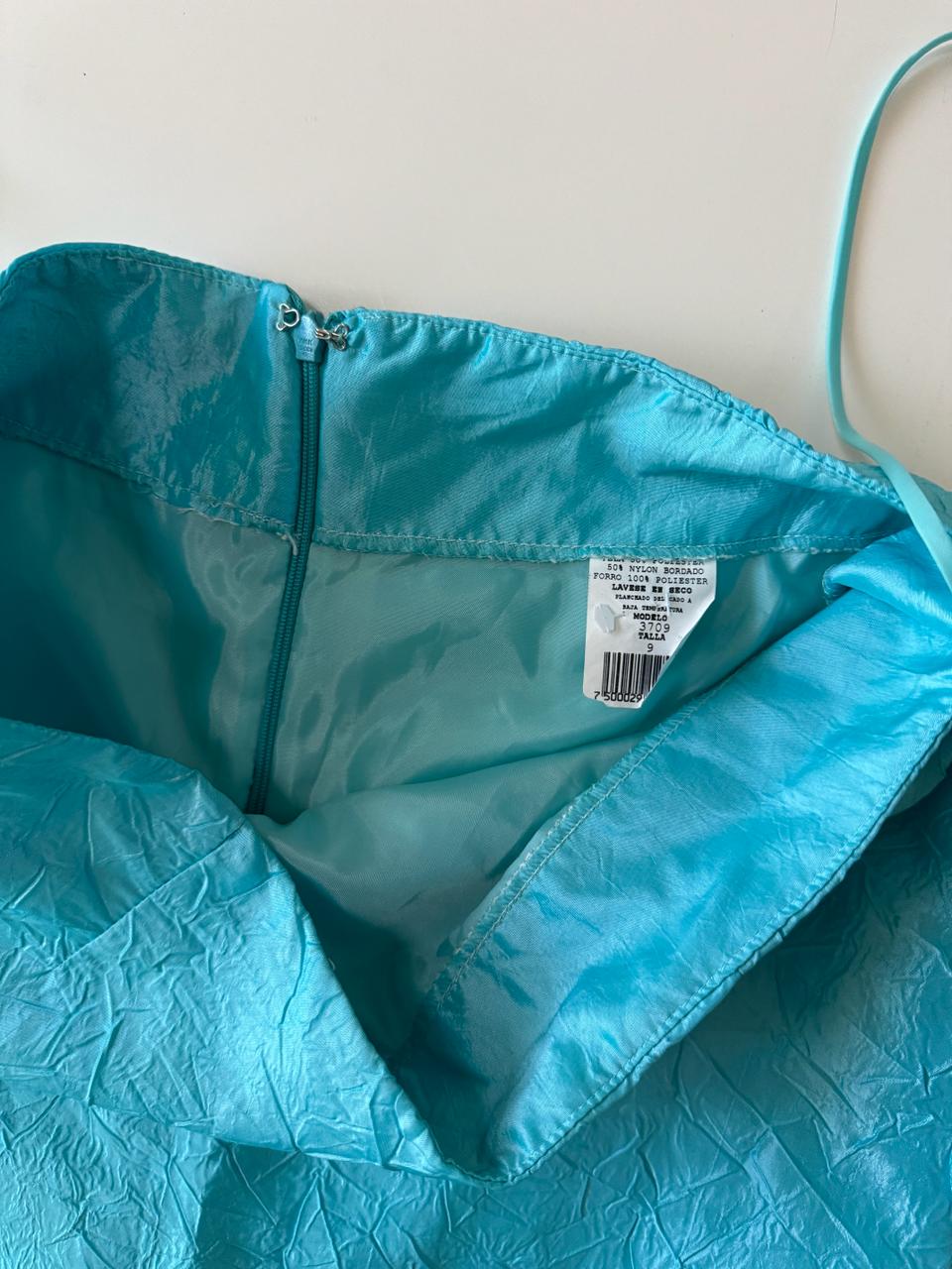 Falda corrugada aqua, Talla 9, Mujer