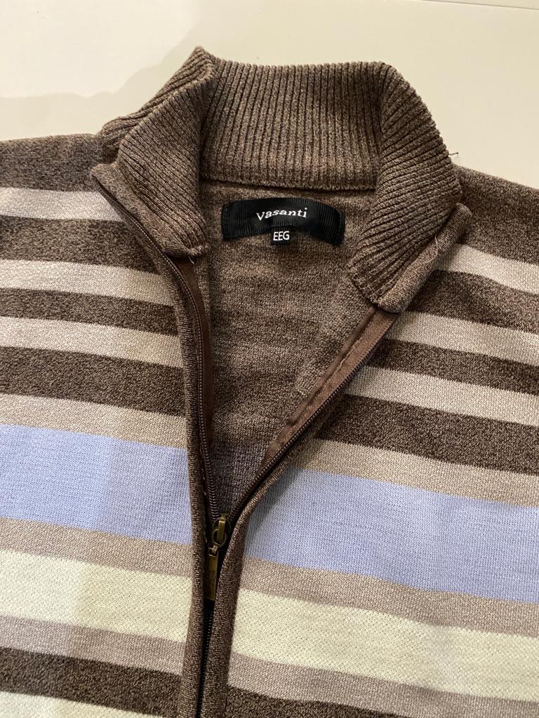 Cardigan de rayas, cierre al frente, Talla EEG, Hombre