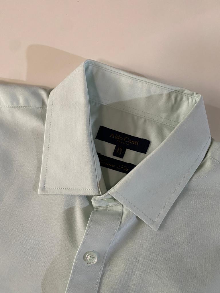 Camisa de vestir verde menta, Talla 16 cuello, 2-3 manga, Hombre