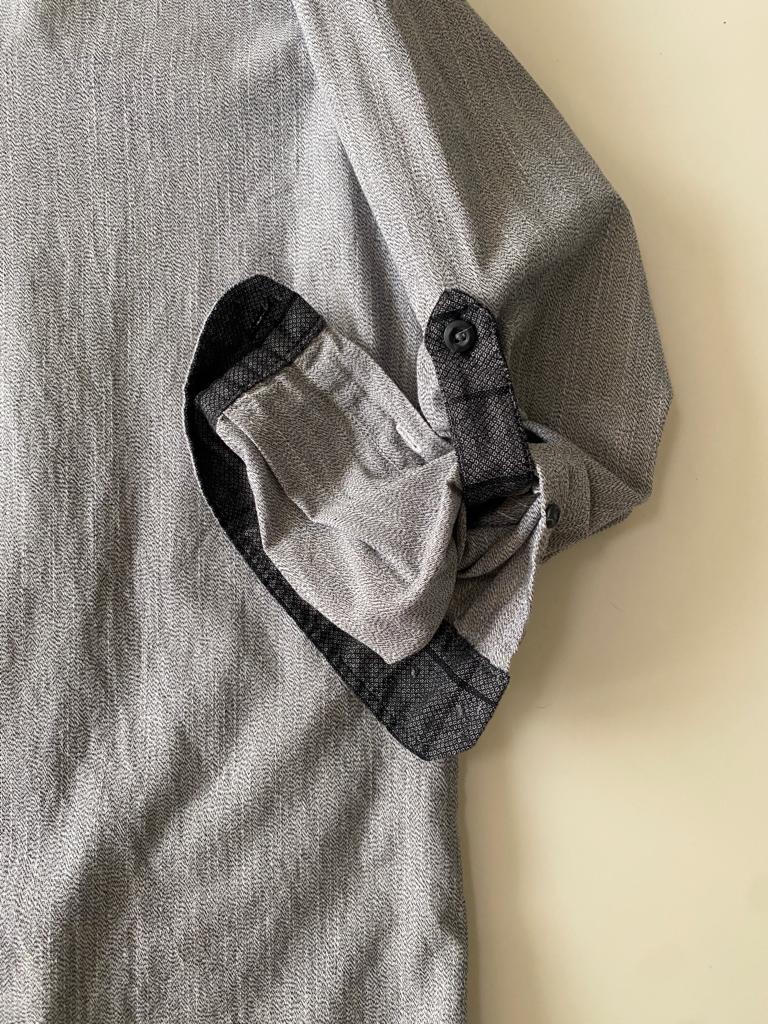 Camisa cuello mao gris, Talla L, Slim fit, Hombre