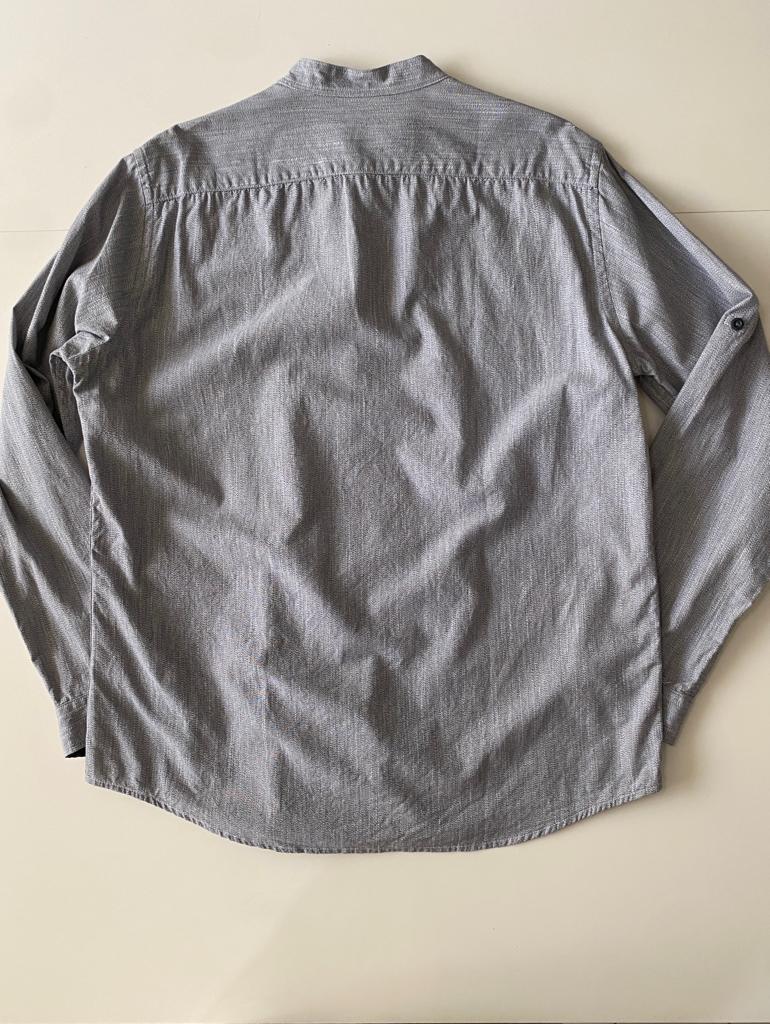 Camisa cuello mao gris, Talla L, Slim fit, Hombre