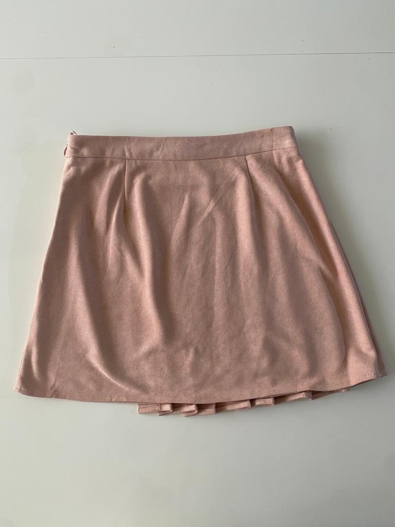 Falda de suede rosa, Talla S, Mujer