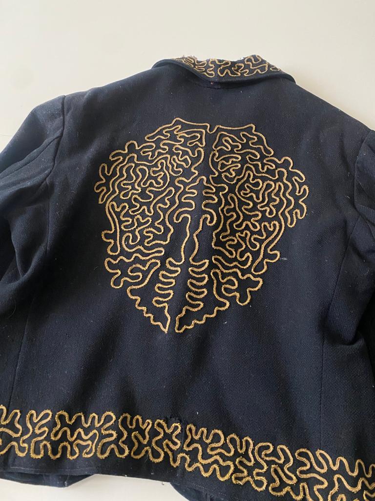 RENTA Chaqueta negra con apliques de piel, Talla M/L, Hombre, VINTAGE