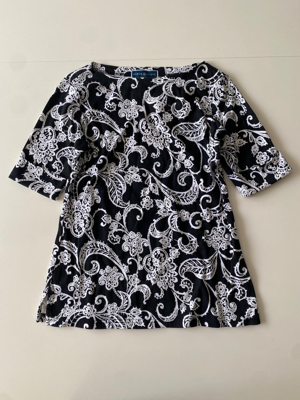 Blusa estampada negra, Talla XS, Mujer