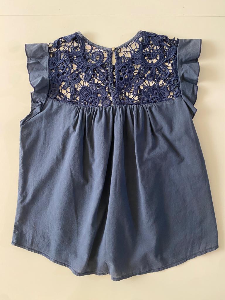 Blusa campirana azul marino, Talla M, Mujer