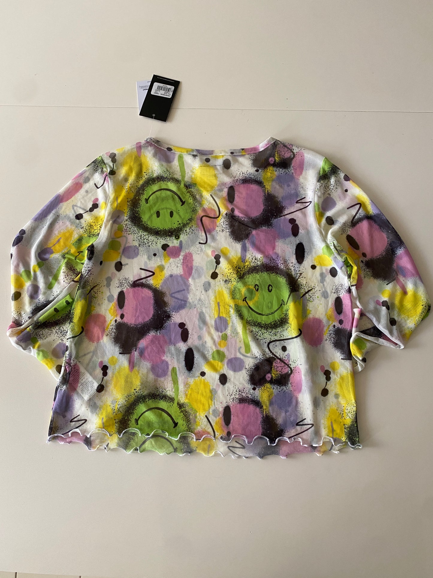 Blusa de mesh de manga larga estampada, Talla L, Mujer, NWT, Cuidado con el perro