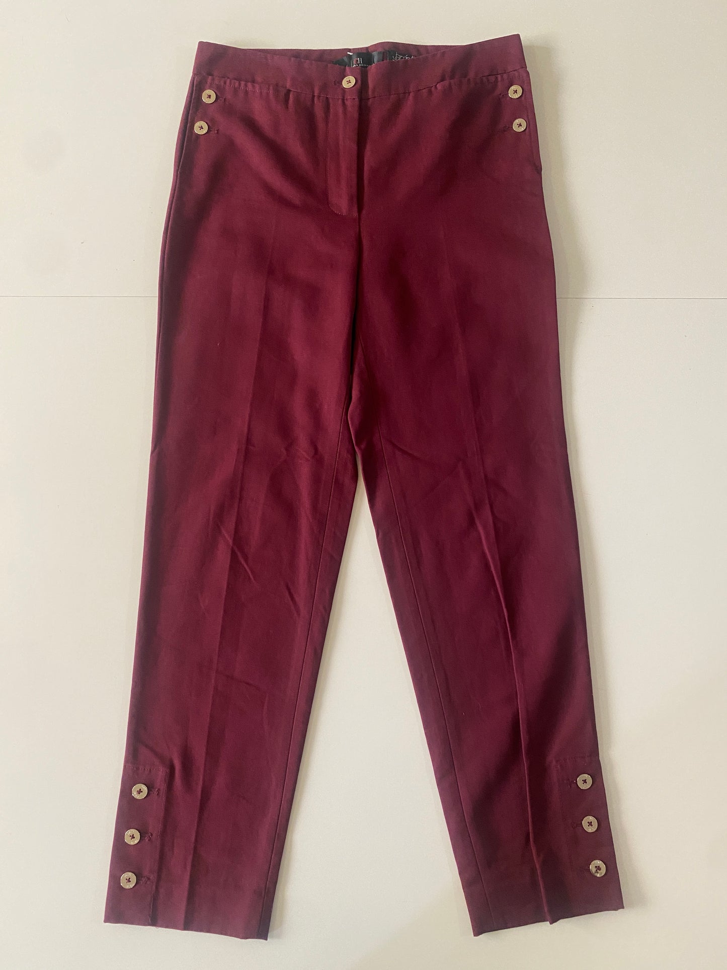 Pantalones de vestir de diseñador guindo, Talla 2, Mujer
