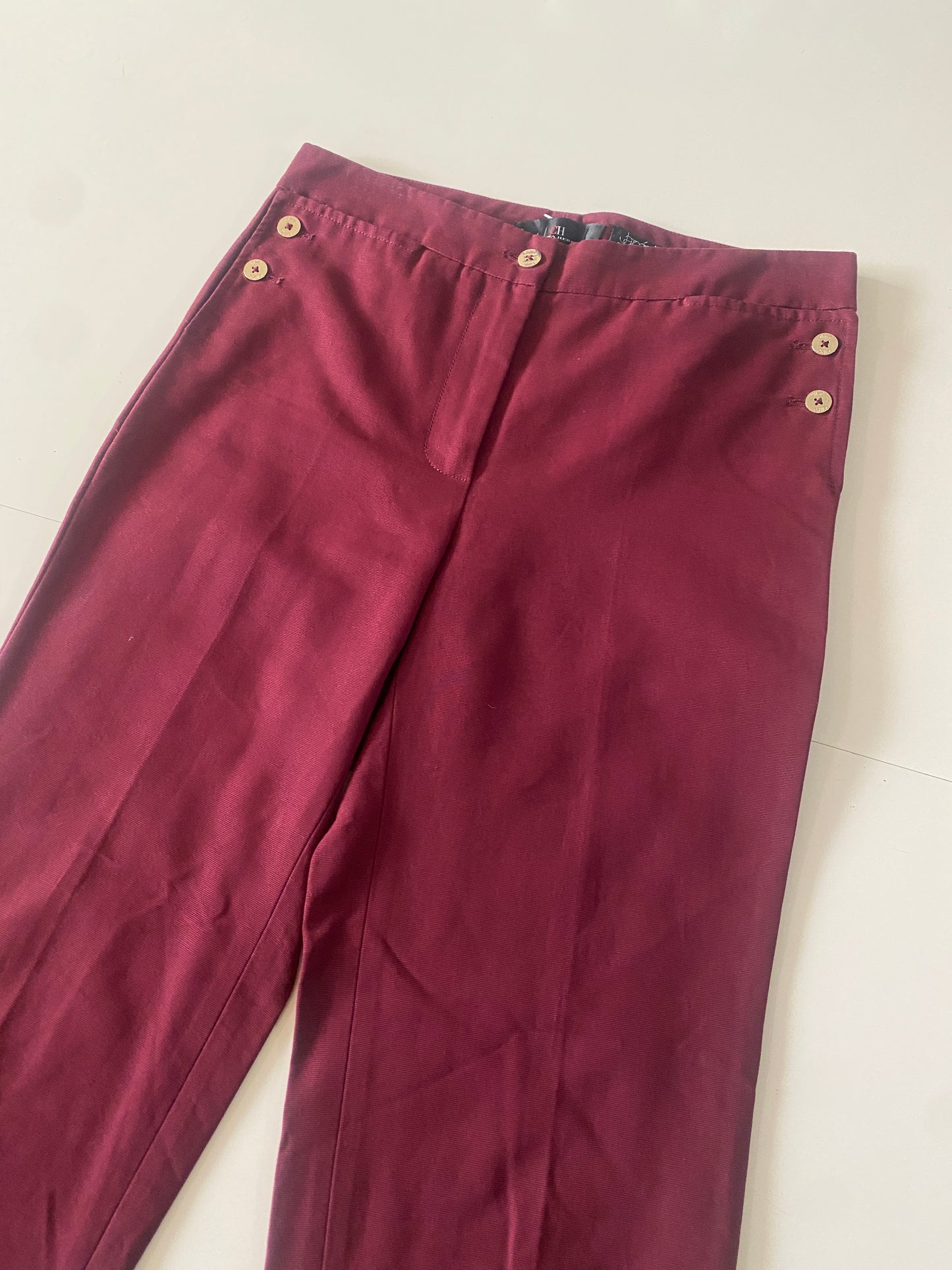 Pantalones de vestir de diseñador guindo, Talla 2, Mujer