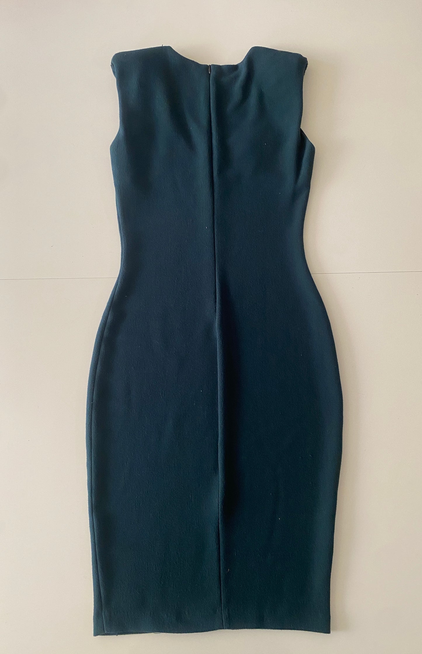Vestido verde esmeralda con hombreras, Talla M, Mujer