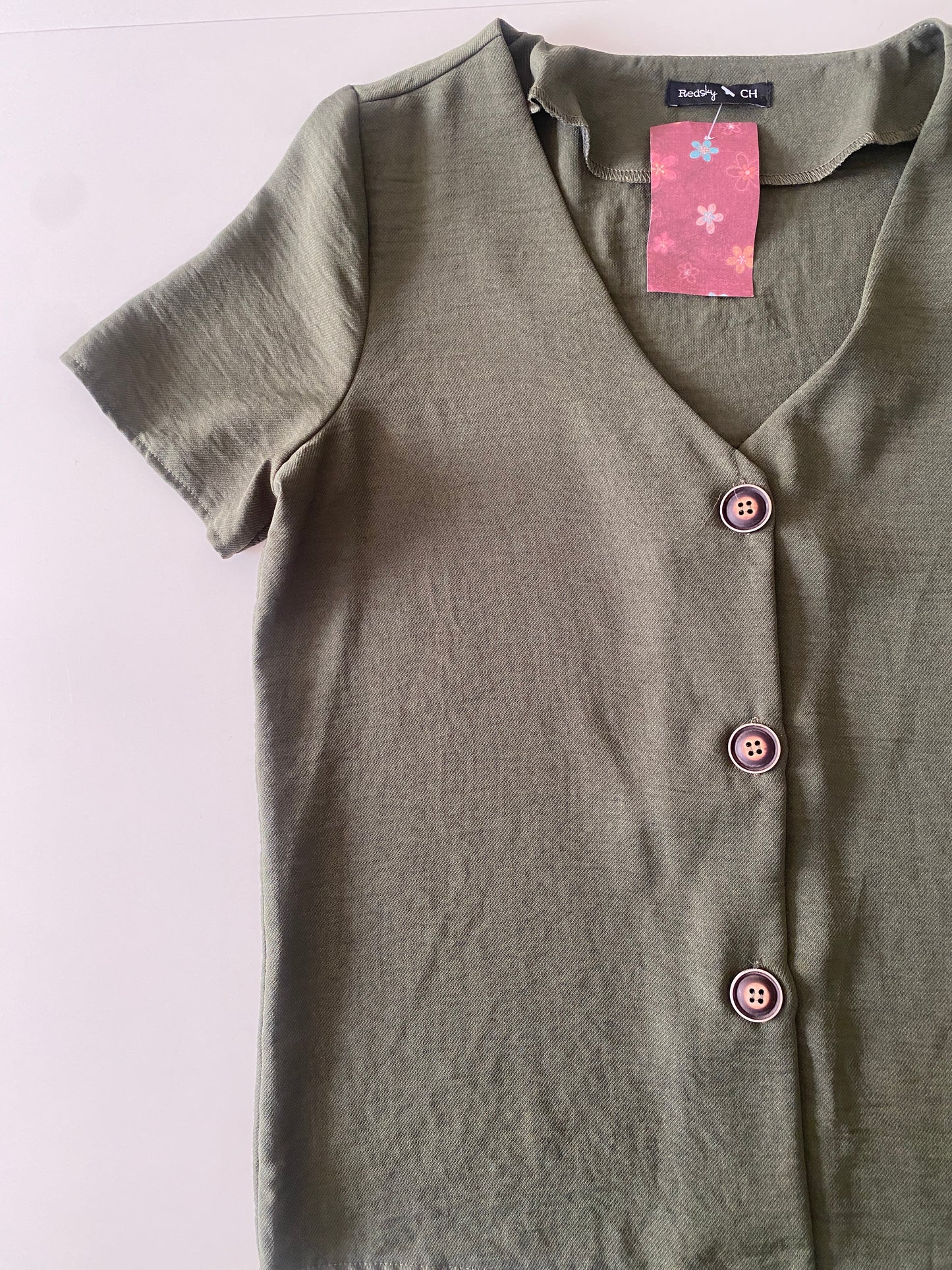 Blusa verde manga corta, Talla S, Mujer