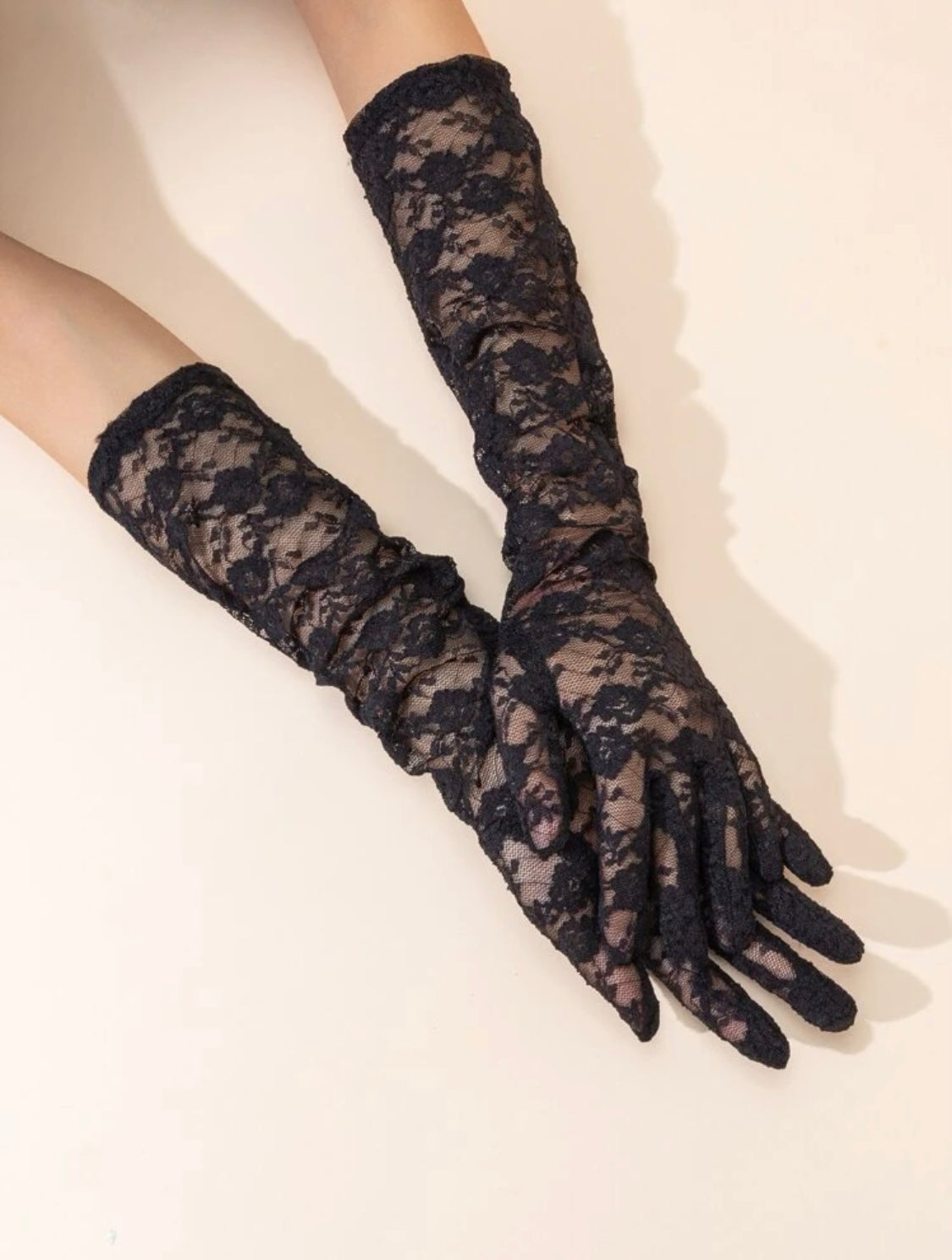 Guantes largos de encaje negro, Talla S,M