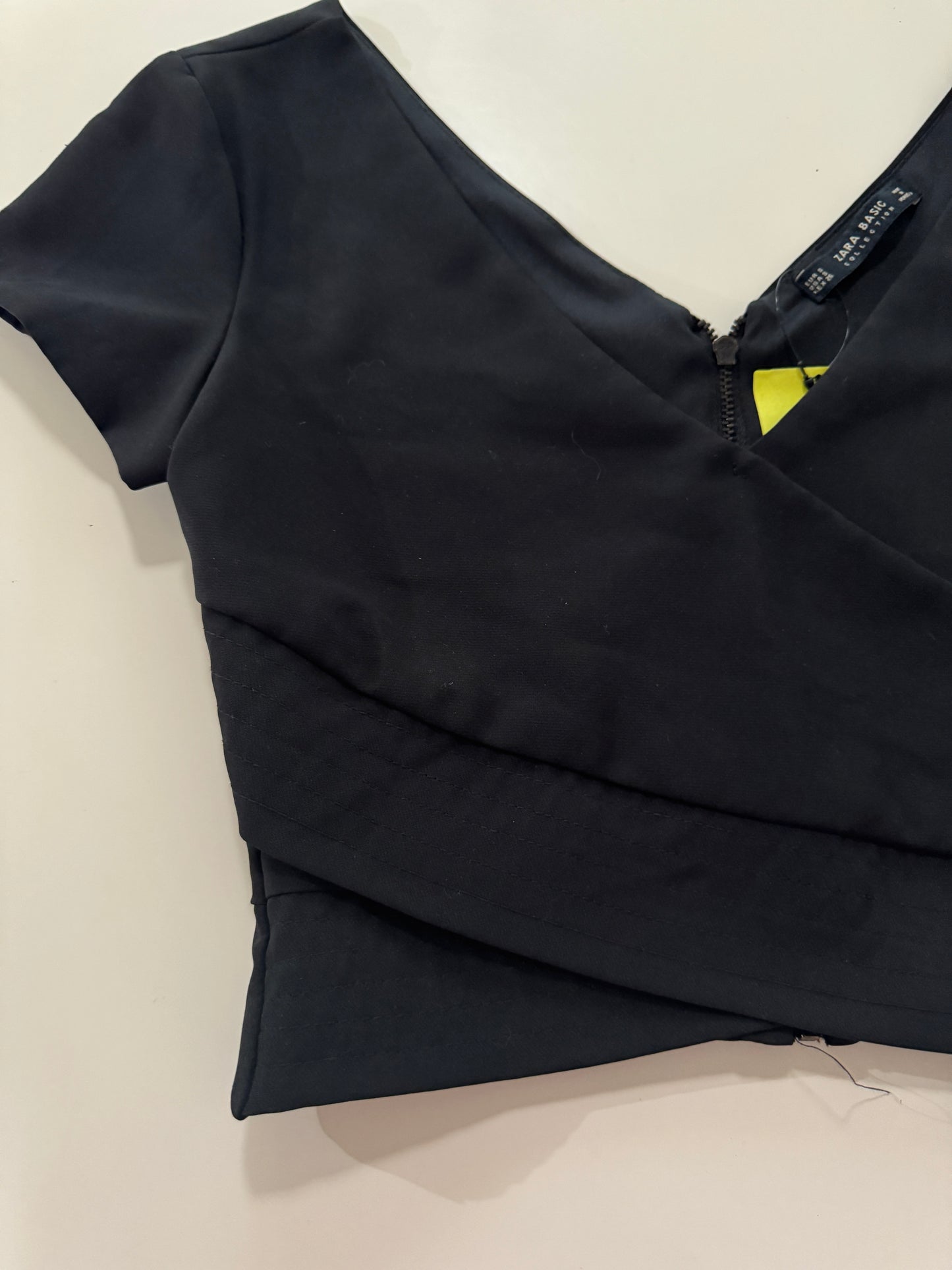 Crop top negro, Talla S,26, Mujer, Zara