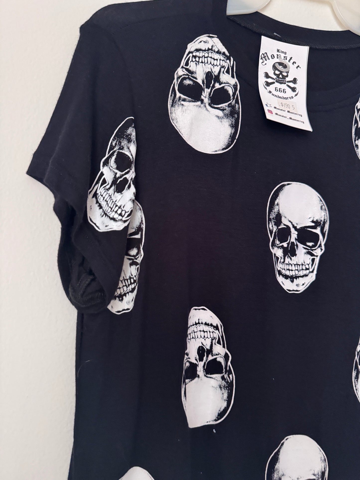 Playera con calaveras negra, Talla S, Mujer, King Monster