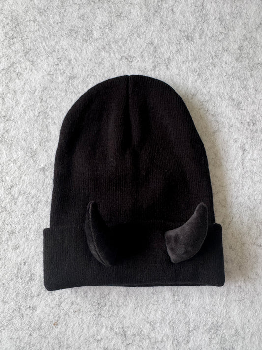 Beanie con cuernos negro, Talla S/M, Mujer, Niñ@