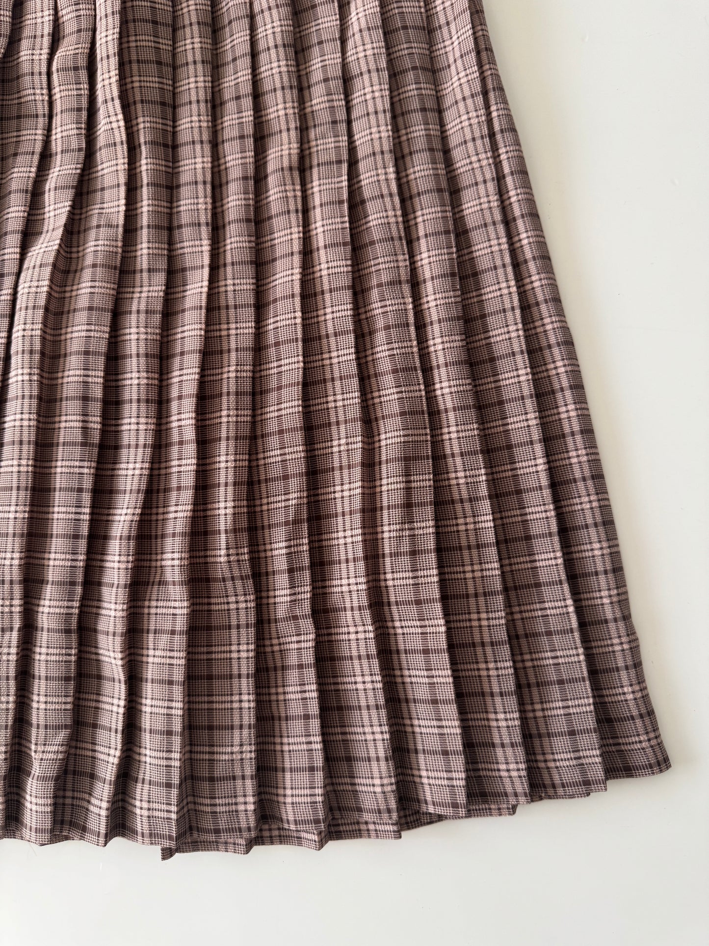 Falda tabloneada cafe, Talla S, Mujer