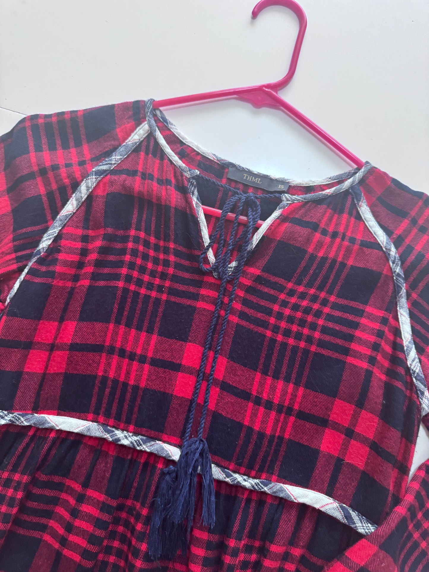 Blusa de franela roja cuadros, Talla XS, Mujer, THML