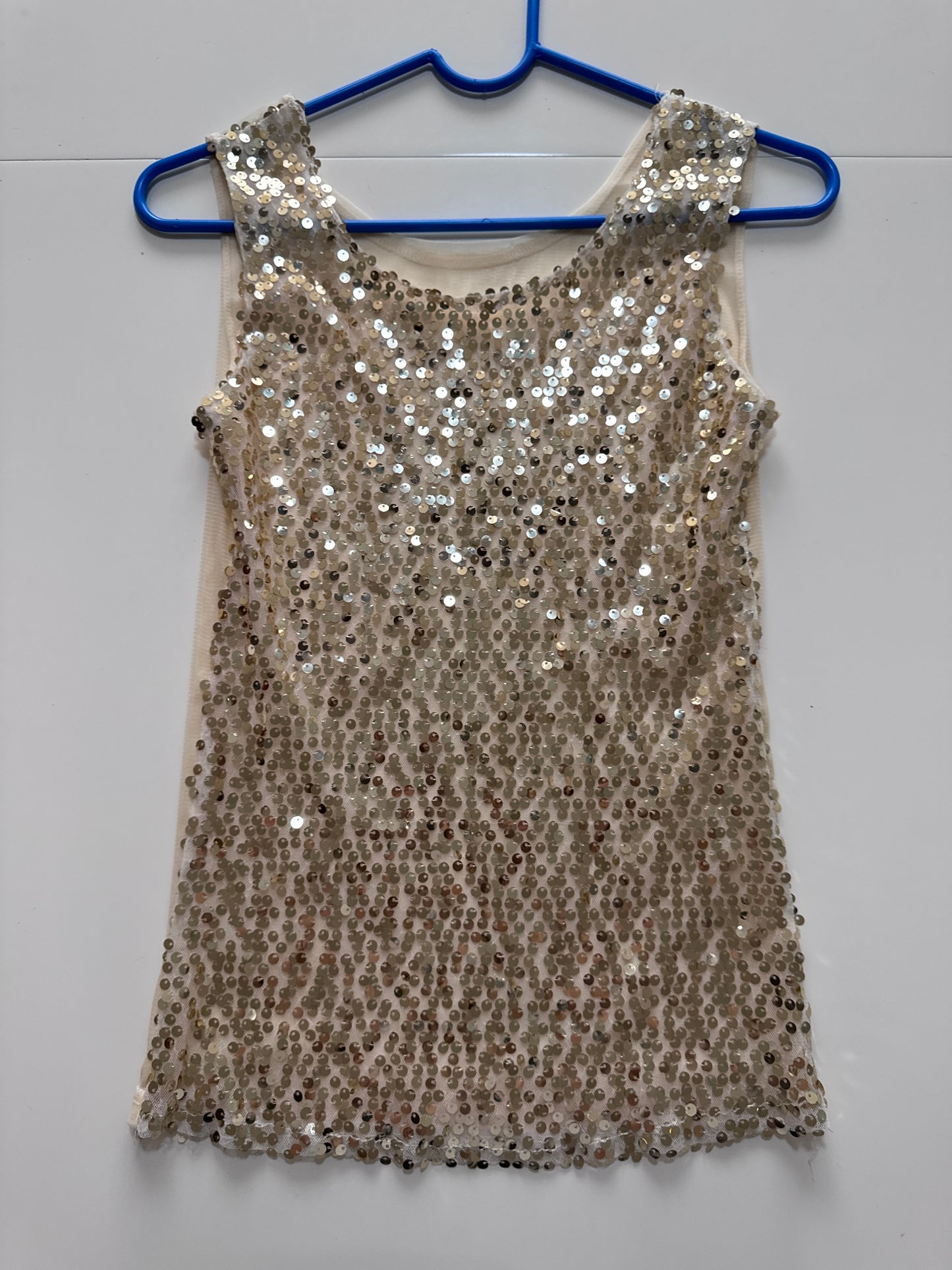 Blusa de lentejuelas doradas, Talla S, Mujer