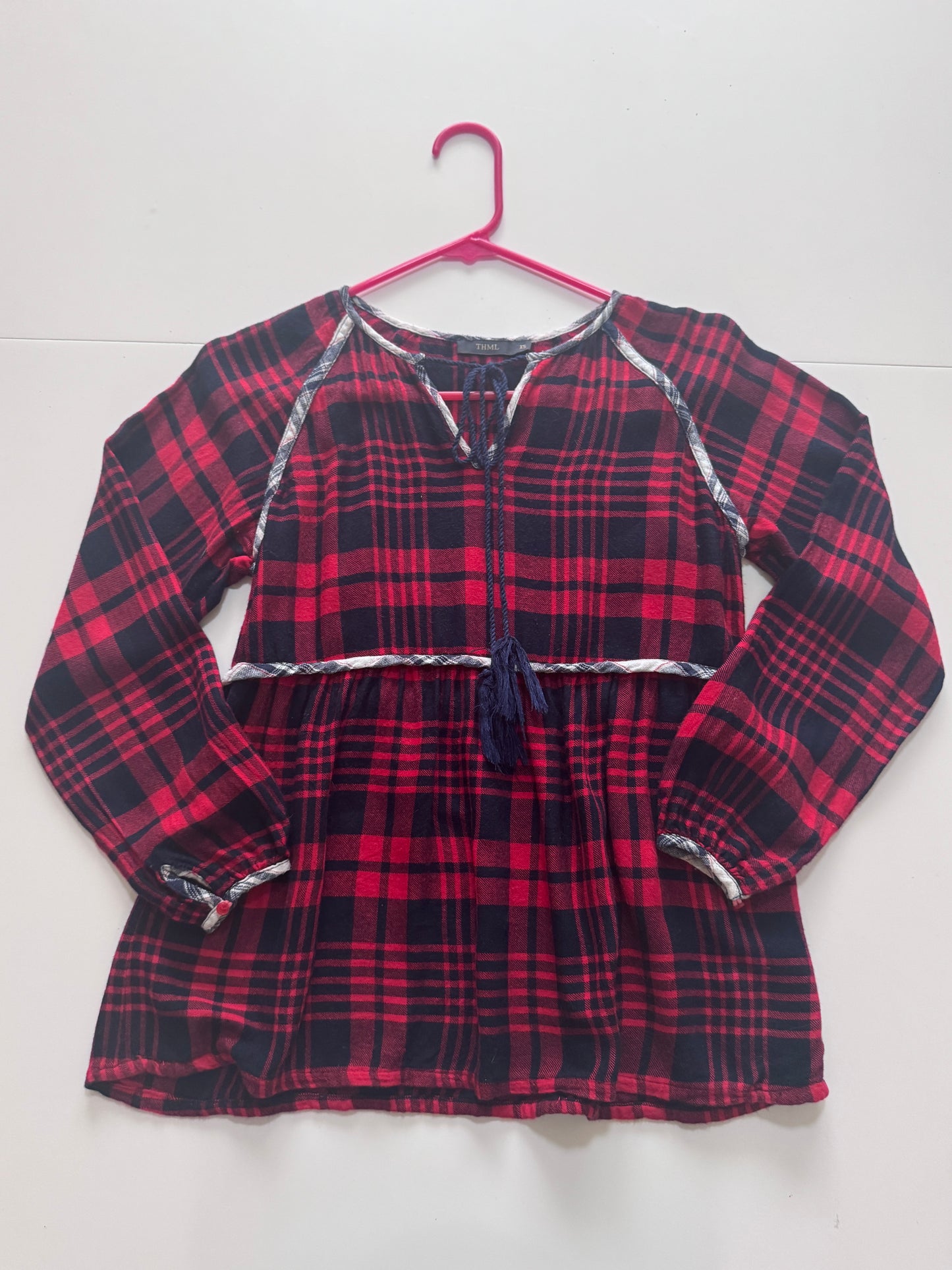 Blusa de franela roja cuadros, Talla XS, Mujer, THML