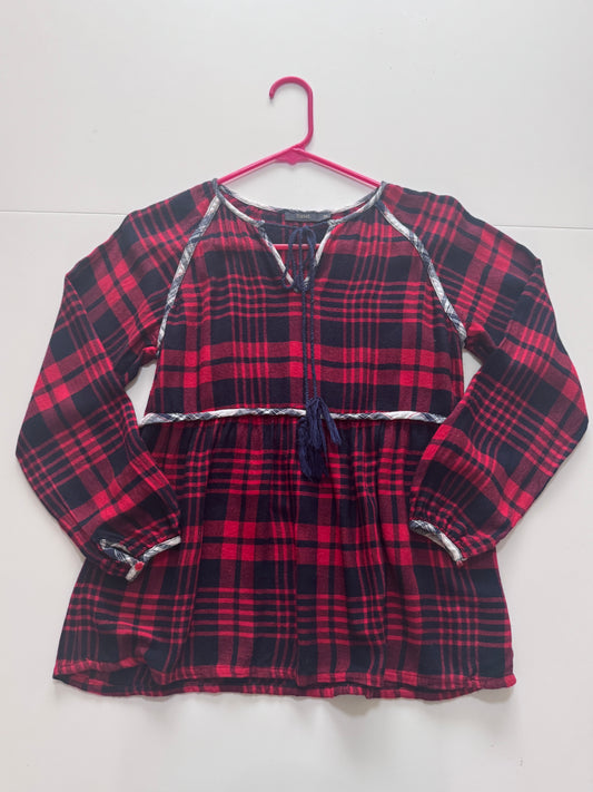 Blusa de franela roja cuadros, Talla XS, Mujer, THML