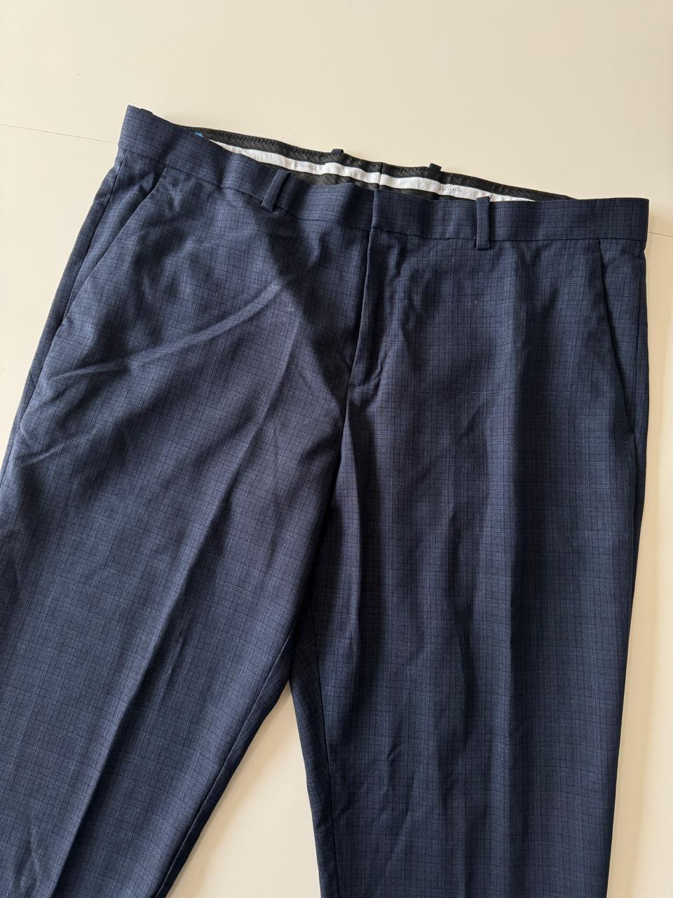 Pantalones de vestir de cuadros azul, Talla 38, Hombre