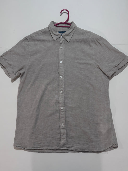 Camisa de lino beige, Talla M, Hombre, Perry Ellis