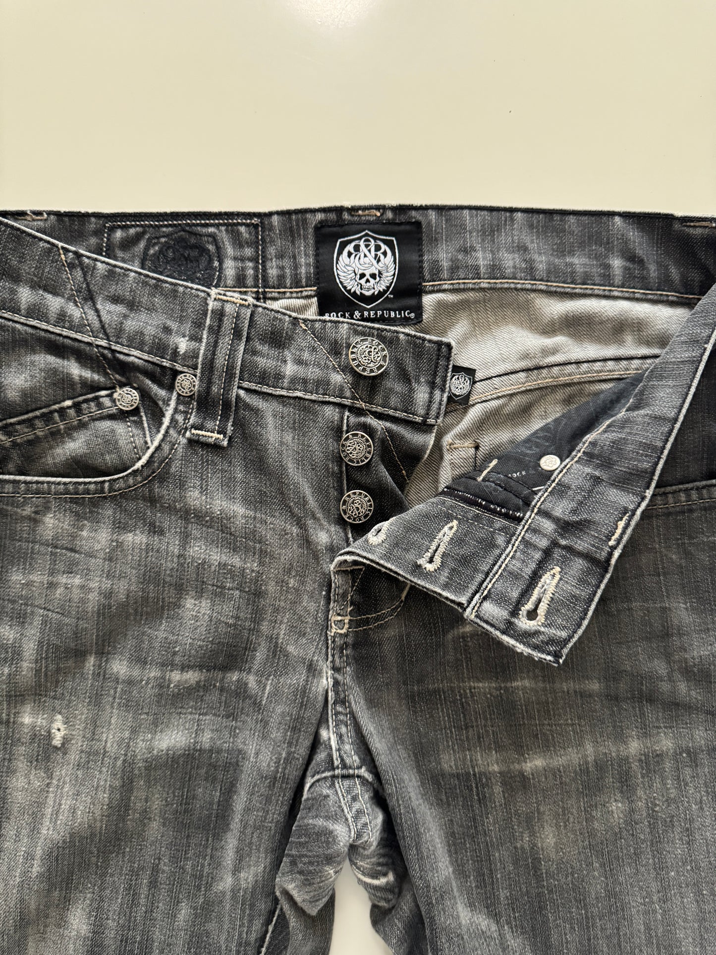 Jeans reparados grises, Talla 30, Hombre