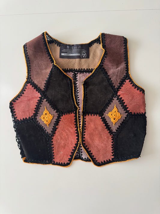 Chaleco de piel patchwork, Talla XS, Mujer, Fonky