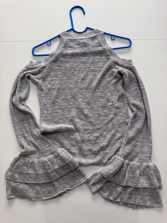 Sweater gris con holanes en mangas, Talla S, Mujer, Express