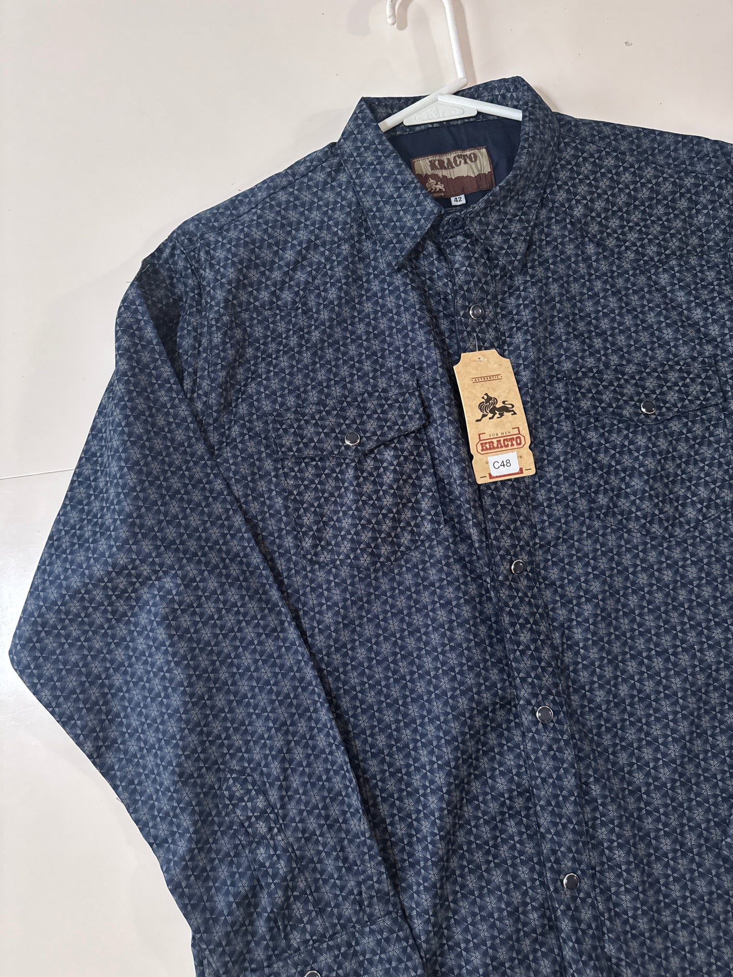 Camisa estampada rombos azul, Talla L, 42, Hombre, Kracto