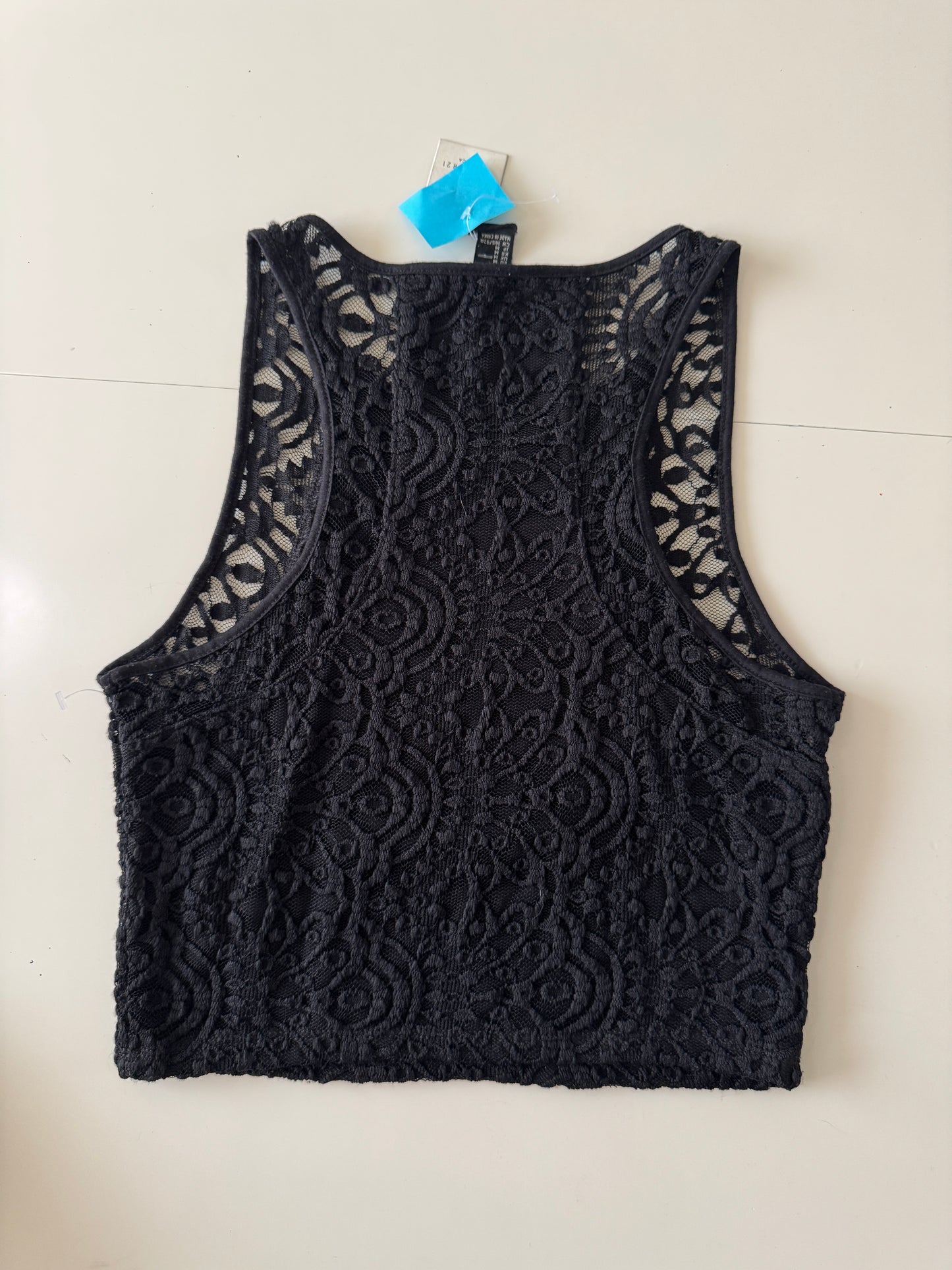 Crop top negro de encaje, Talla M, Mujer, Forever 21