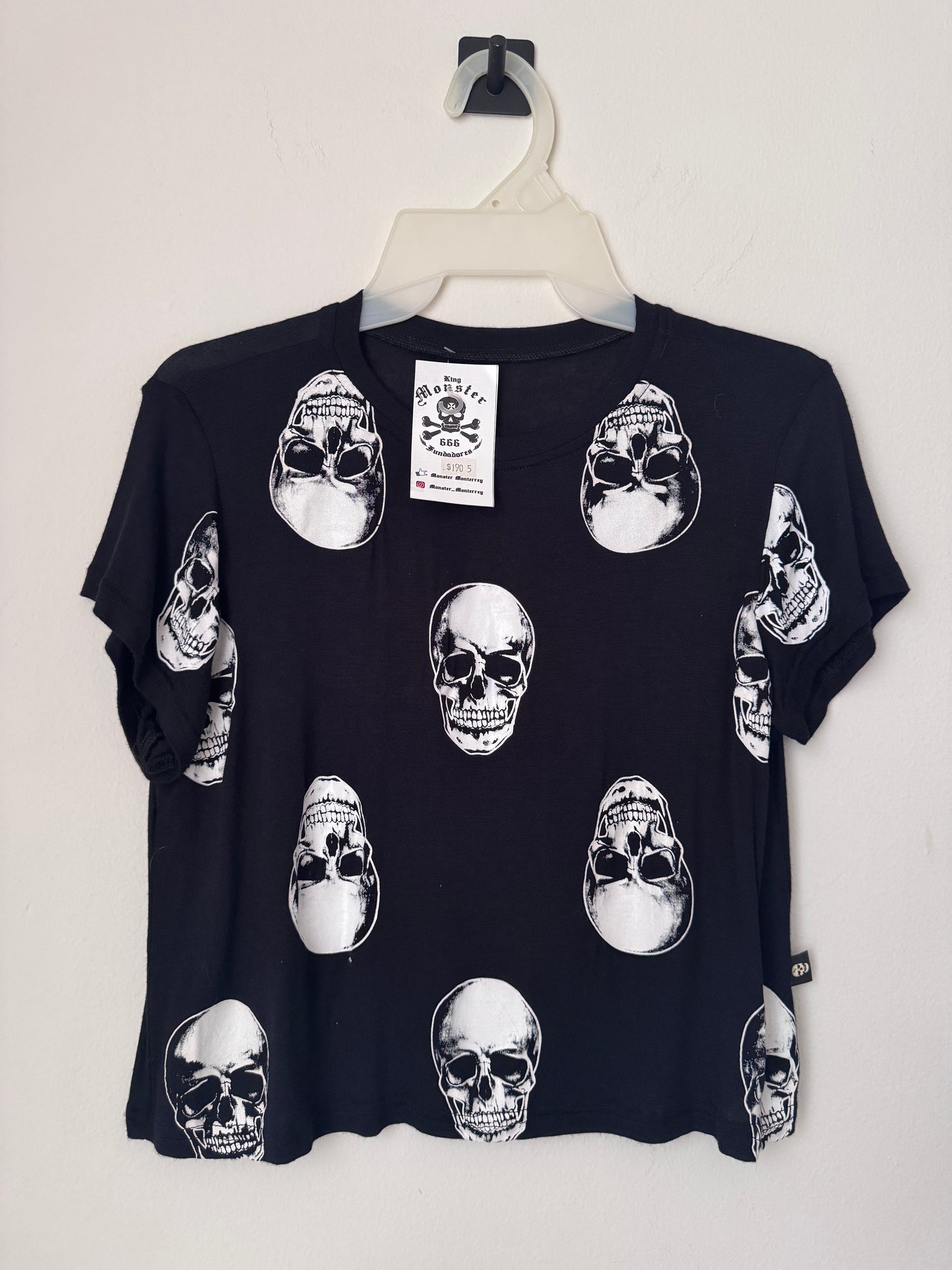Playera con calaveras negra, Talla S, Mujer, King Monster