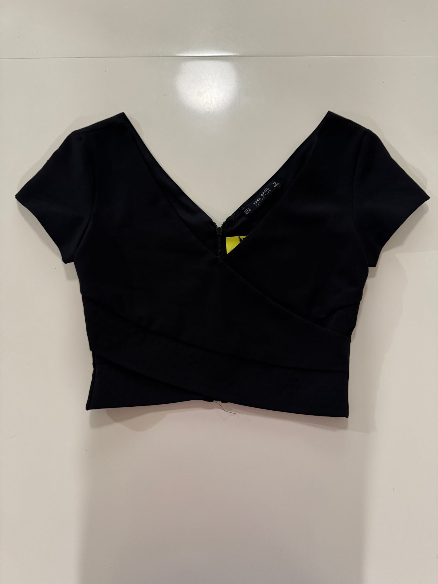 Crop top negro, Talla S,26, Mujer, Zara