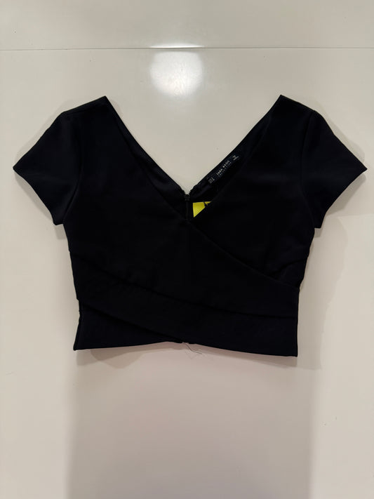 Crop top negro, Talla S,26, Mujer, Zara