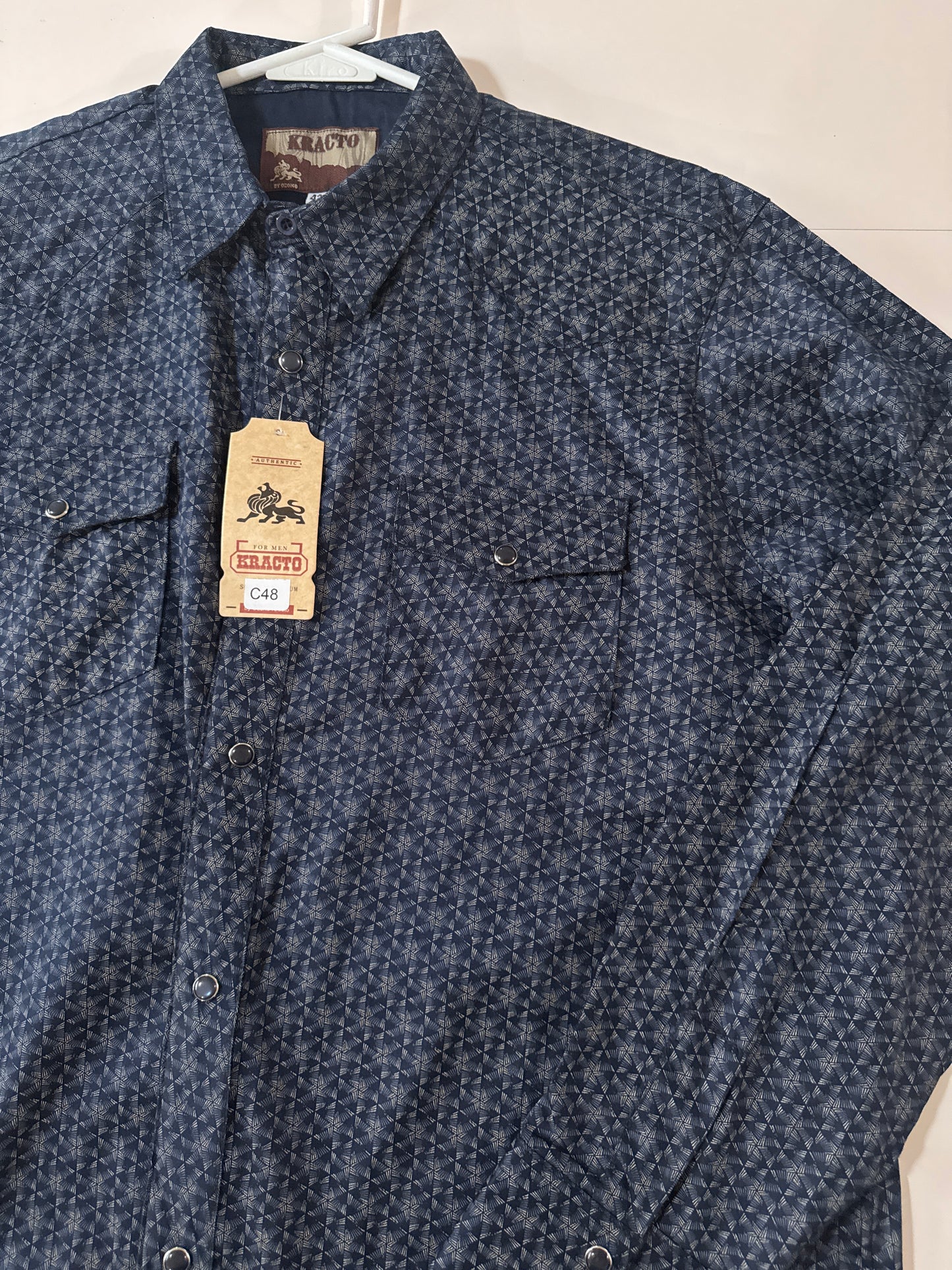 Camisa estampada rombos azul, Talla L, 42, Hombre, Kracto