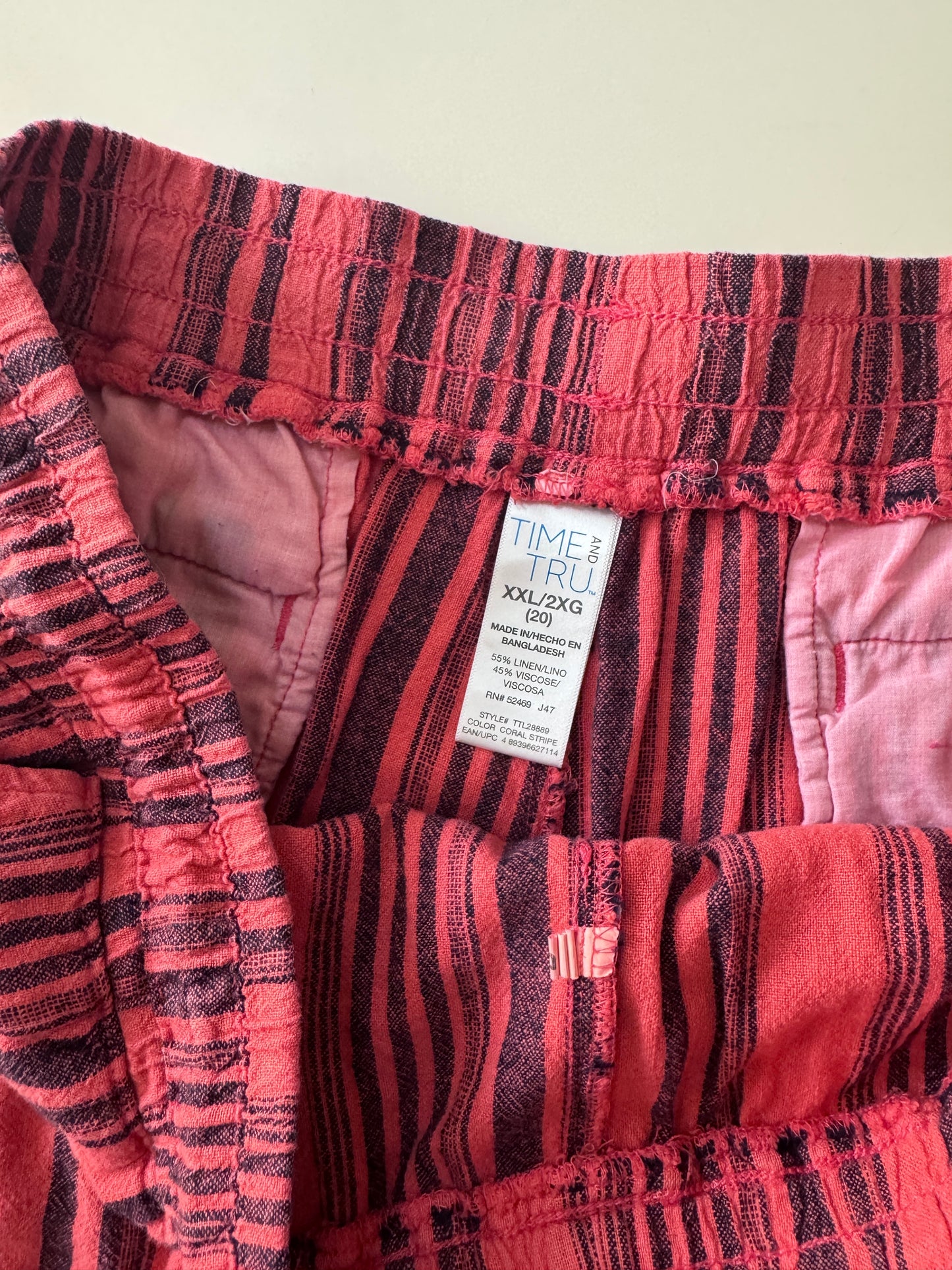 Shorts de lino de rayas, Talla XXL, 2XL, Mujer, Time and Tru