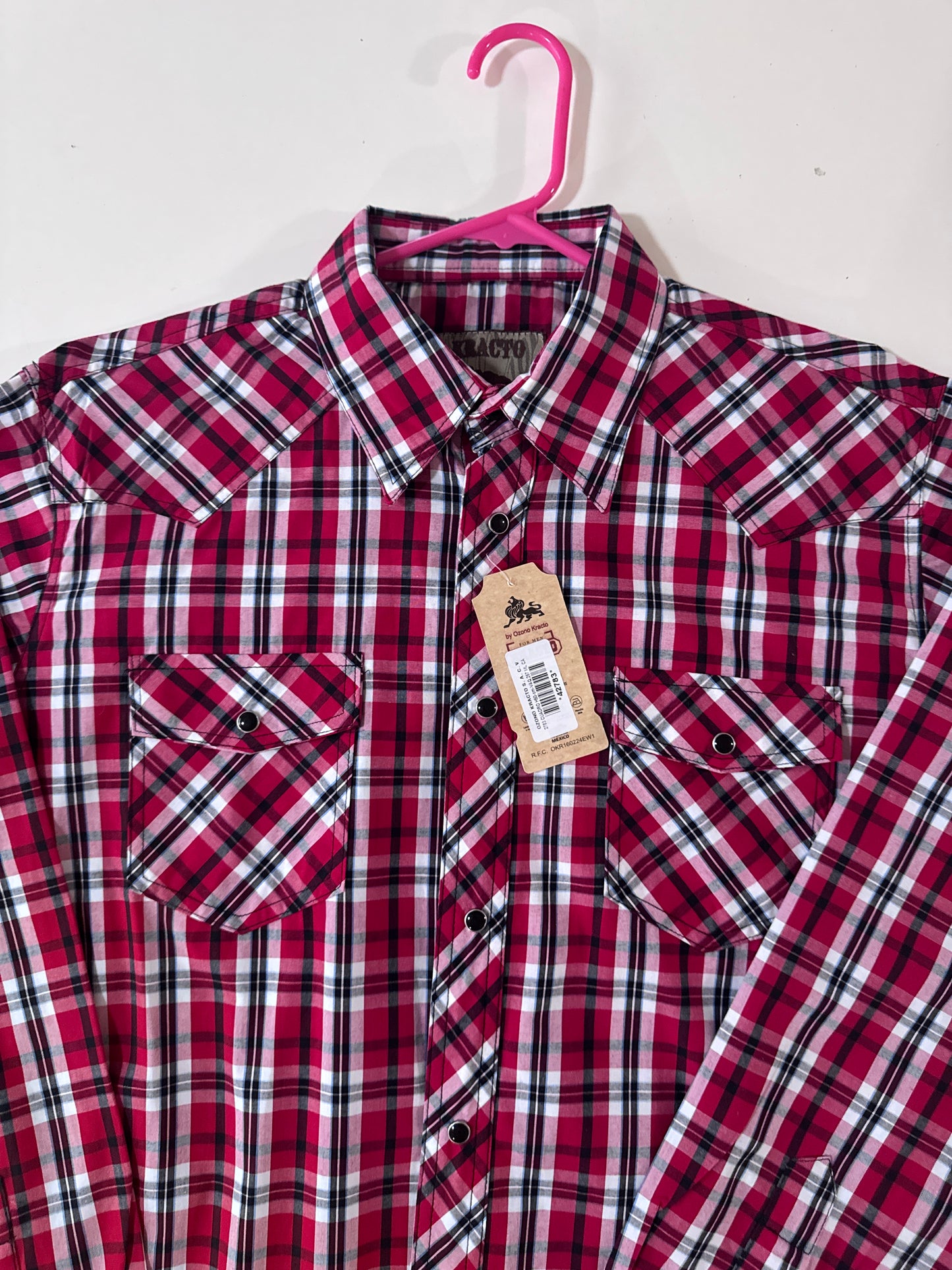Camisa vaquera cuadros rojos, Talla 42,L, Hombre, Kracto