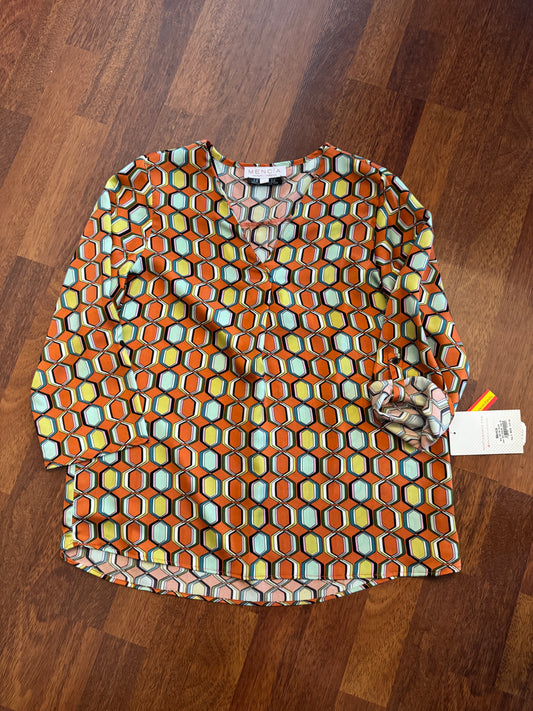 Blusa naranja estampada de rombos, Talla 9,M, Mujer