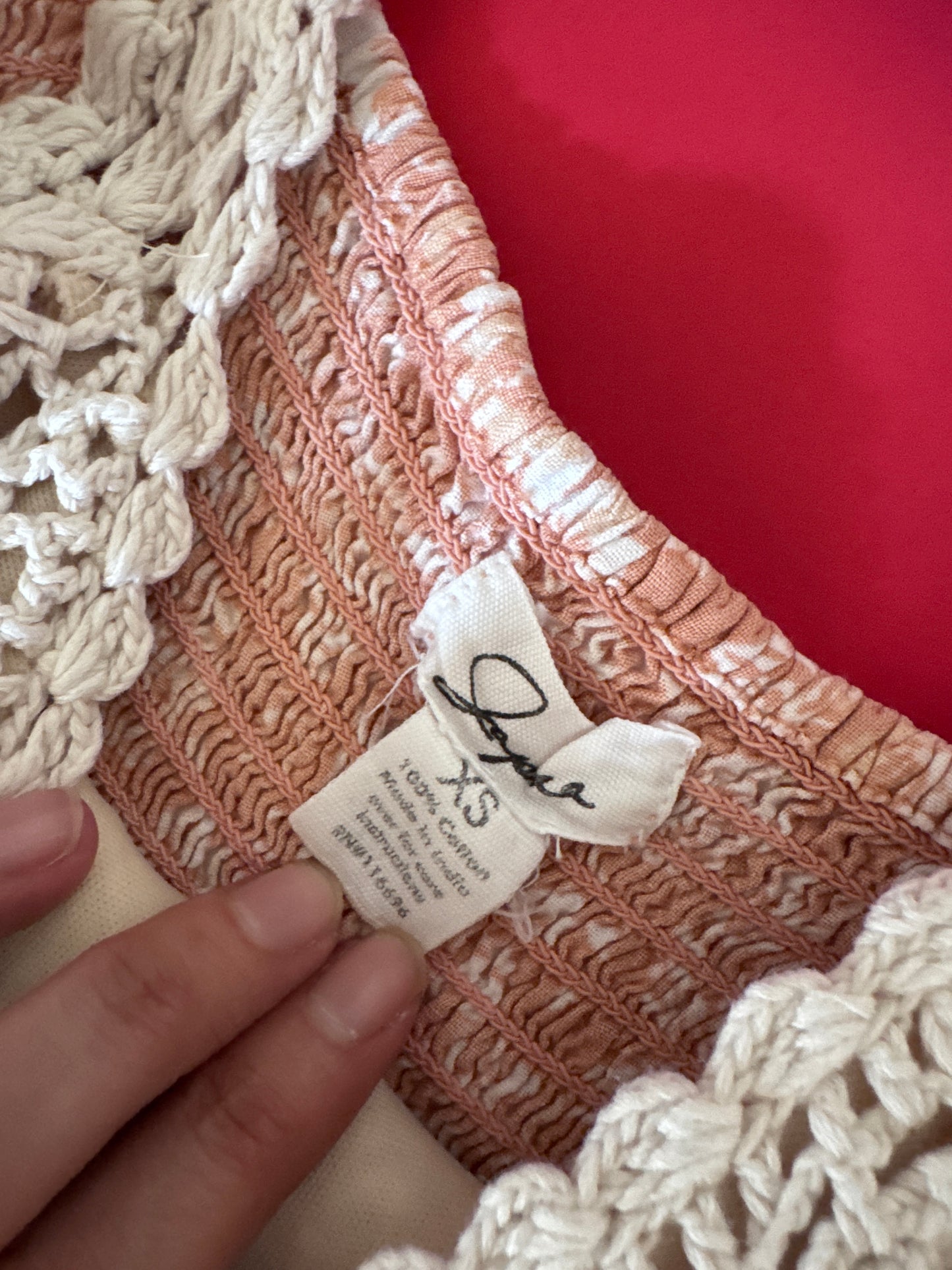 Vestido estampado con crochet, Talla Xs, Mujer