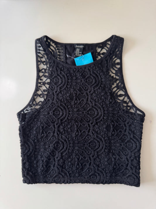 Crop top negro de encaje, Talla M, Mujer, Forever 21