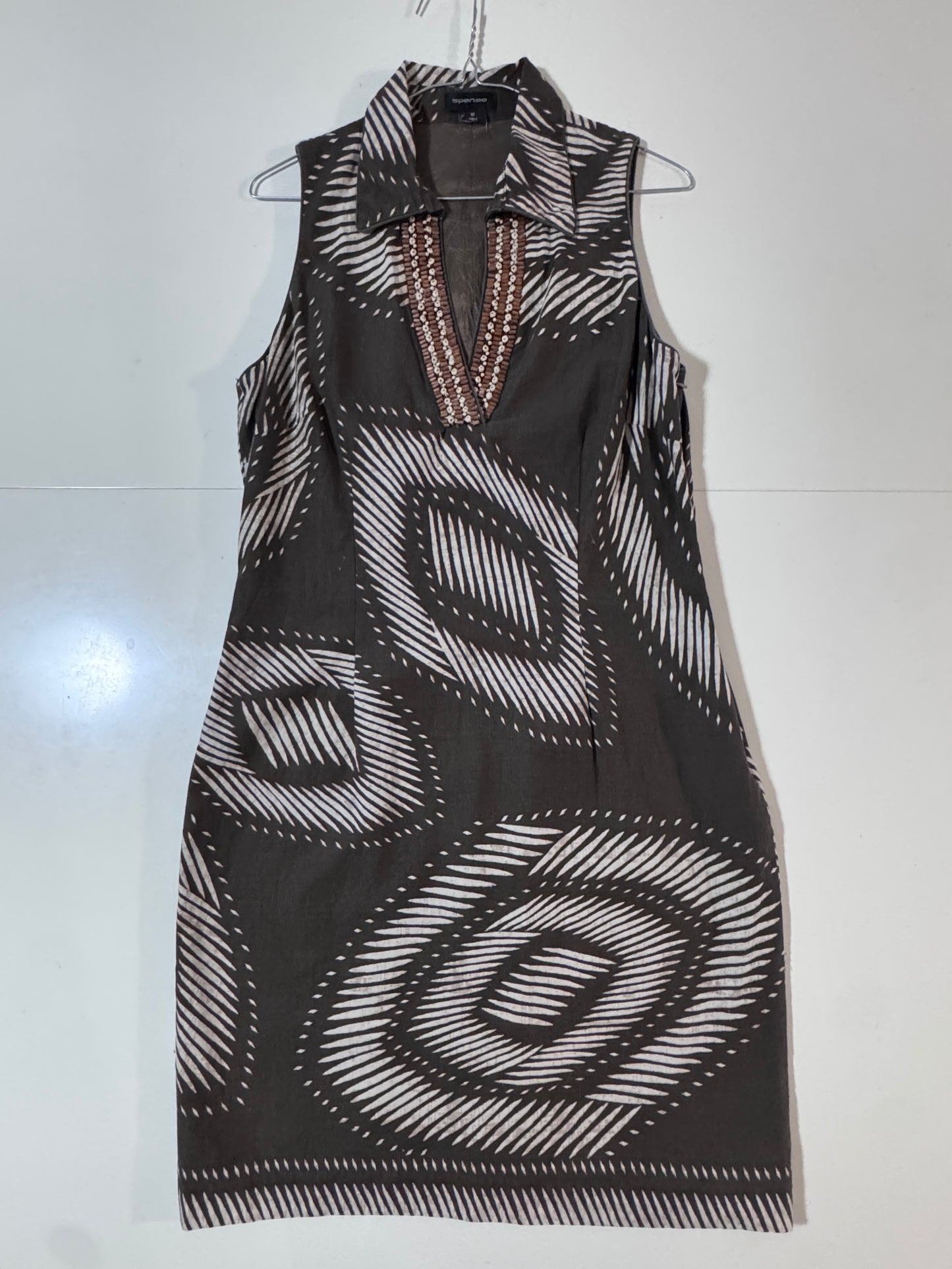 Vestido café estampado tribal, Talla 12, Mujer, Spense