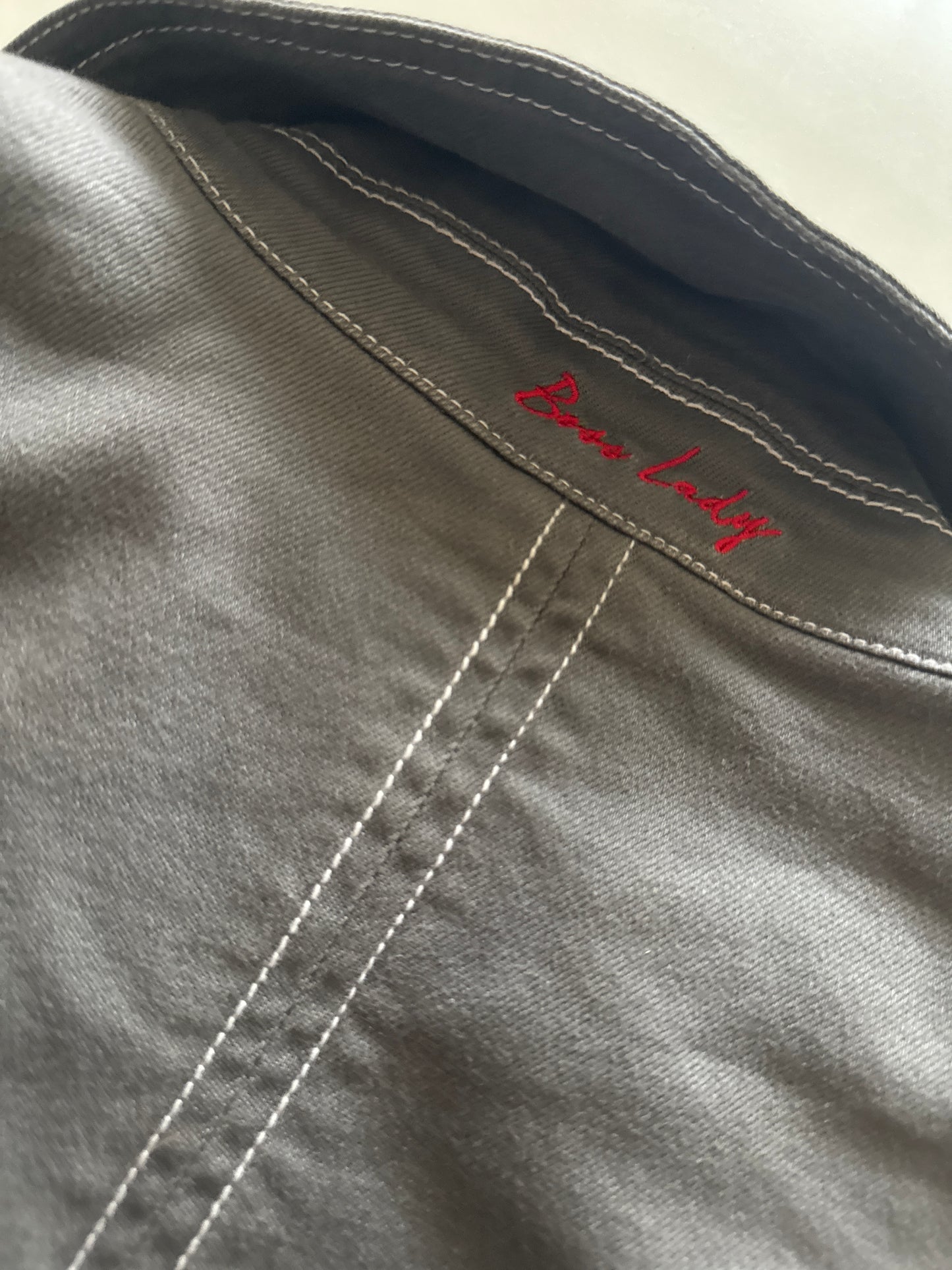 Chaqueta ligera gris de mezclilla, Talla M, Mujer, Peace love world